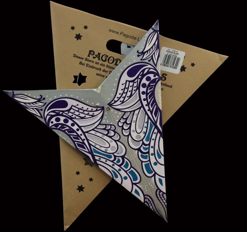 Peacock silber  - Faltbarer Leuchtstern, Weihnachtsstern aus Papier mit 5 Zacken, 60 cm